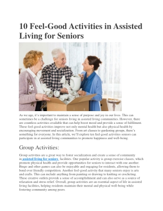 10 Feel Good Activities in Assisted Living for Seniors