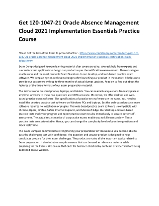 1Z0-1047-21 Oracle Absence Management Cloud 2021 Implementation Essentials