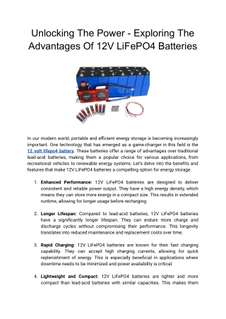 Unlocking The Power - Exploring The Advantages Of 12V LiFePO4 Batteries