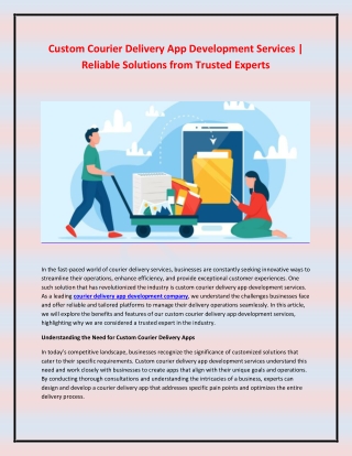 Custom Courier Delivery App Development Services - Reliable Solutions from Trusted Experts
