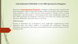 Godrej Splendour Whitefield- 1, 2 & 3 BHK Apartments in Bangalore