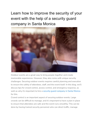 Learn how to improve the security of your event with the help of a security guard company in Santa Monica