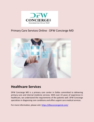 Primary Care Services Online - DFW Concierge MD