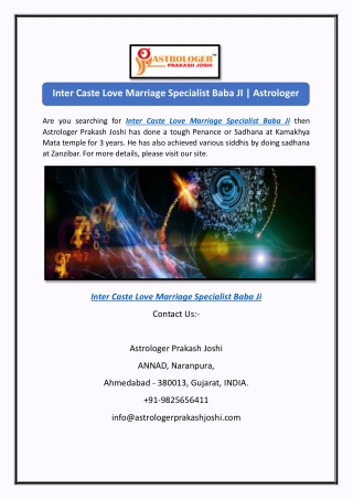 Inter Caste Love Marriage Specialist Baba JI