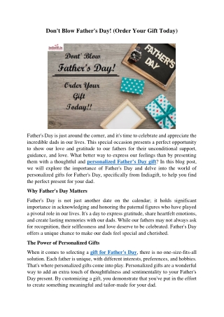 Don't Blow Father's Day! (Order Your Gift Today)