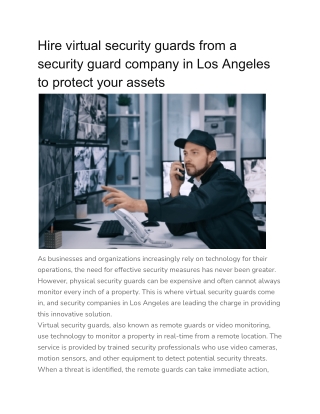 Hire virtual security guards from a security guard company in Los Angeles to protect your assets