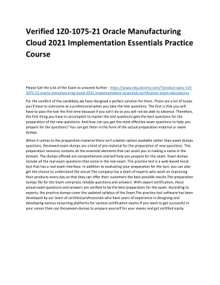 1Z0-1075-21 Oracle Manufacturing Cloud 2021 Implementation Essentials