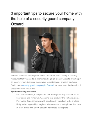 3 important tips to secure your home with the help of a security guard company Oxnard