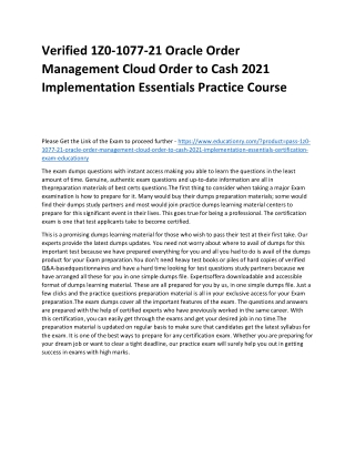 1Z0-1077-21 Oracle Order Management Cloud Order to Cash 2021 Implementation Esse