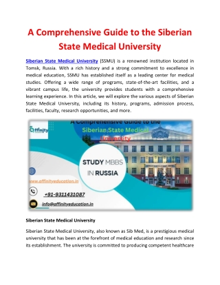 A Comprehensive Guide to the Siberian State Medical University