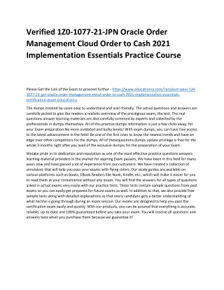 1Z0-1077-21-JPN Oracle Order Management Cloud Order to Cash 2021 Implementation