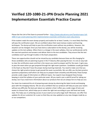 1Z0-1080-21-JPN Oracle Planning 2021 Implementation Essentials