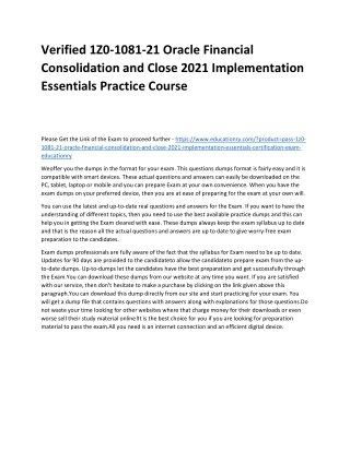 1Z0-1081-21 Oracle Financial Consolidation and Close 2021 Implementation Essenti