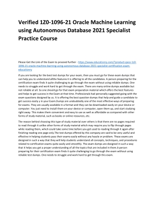 1Z0-1096-21 Oracle Machine Learning using Autonomous Database 2021 Specialist