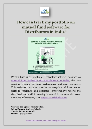 How can track my portfolio on mutual fund software for Distributors in India