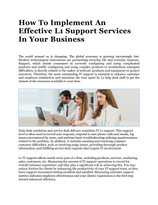 How To Implement An Effective L1 Support Services In Your Business