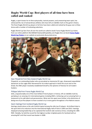Rugby World Cup Best players of all time have been called and ranked