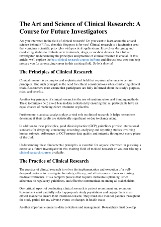 The Art and Science of Clinical Research