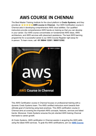 AWS COURSE IN CHENNAI