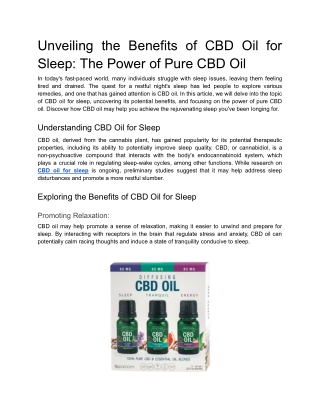 Unveiling the Benefits of CBD Oil for Sleep_ The Power of Pure CBD Oil