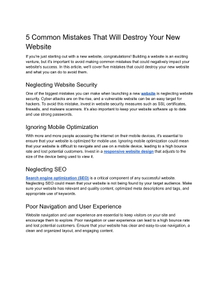 5 Common Mistakes That Will Destroy Your New Website