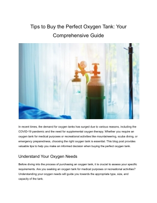 Tips to Buy the Perfect Oxygen Tank