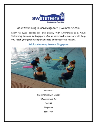 Adult Swimming Lessons Singapore  Swimmerse