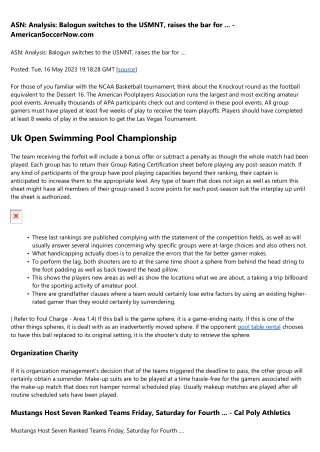 Pool Statistics Normal Configuration For Swimming Pool Leagues Composed Of Teams