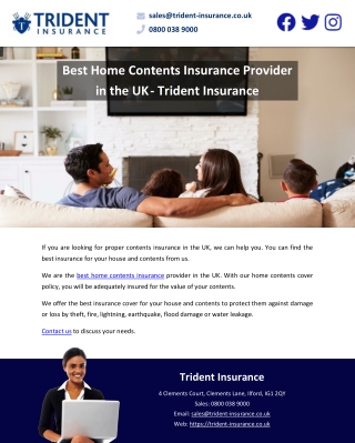 Best Home Contents Insurance Provider in the UK- Trident Insurance