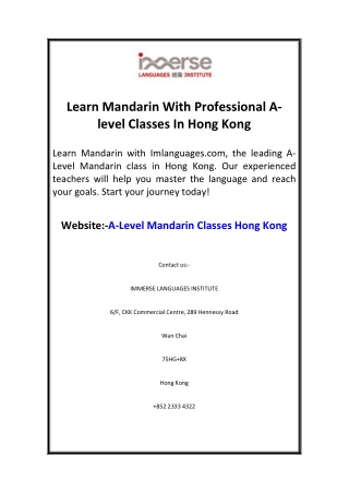 Learn Mandarin With Professional A-level Classes In Hong Kong