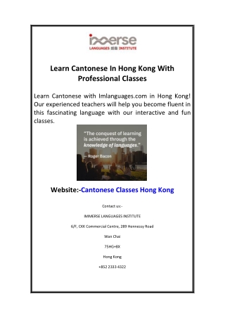 Learn Cantonese In Hong Kong With Professional Classes