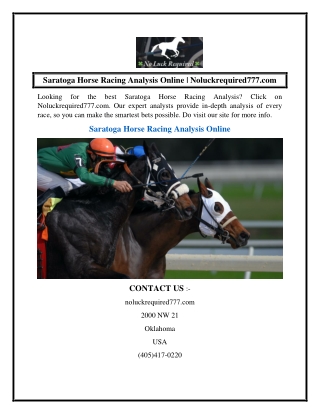 Saratoga Horse Racing Analysis Online  Noluckrequired777.com