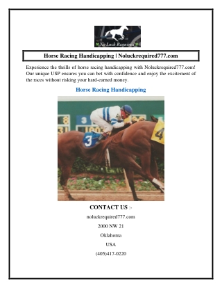 Horse Racing Handicapping  Noluckrequired777.com