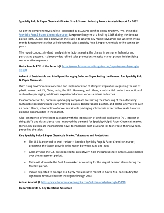 Specialty Pulp & Paper Chemicals Market