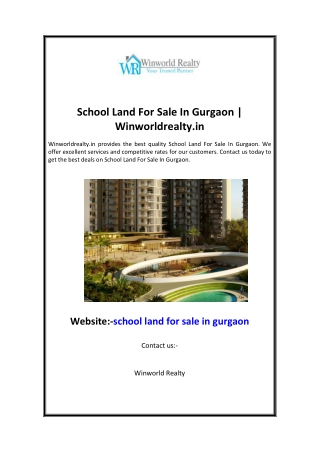 School Land For Sale In Gurgaon  Winworldrealty.in