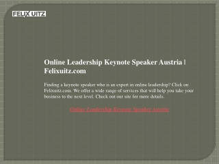 Online Leadership Keynote Speaker Austria  Felixuitz.com