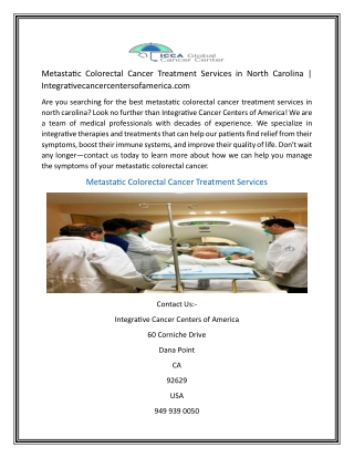 Metastatic Colorectal Cancer Treatment Services in North Carolina Integrativecancercentersofamerica