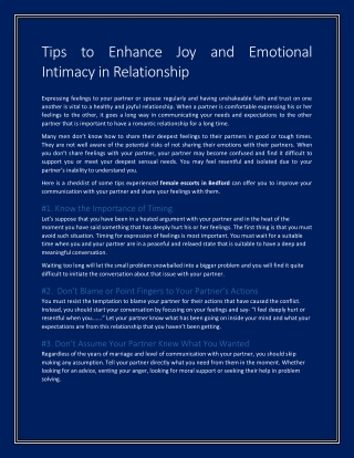 Tips to Enhance Joy and Emotional Intimacy in Relationship