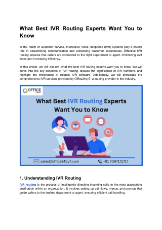 What Best IVR Routing Experts Want You to Know