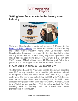 Setting New Benchmarks in the beauty salon industry