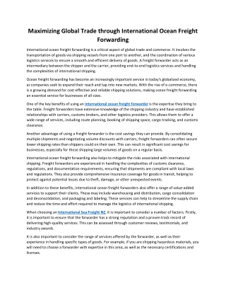 Maximizing Global Trade through International Ocean Freight Forwarding