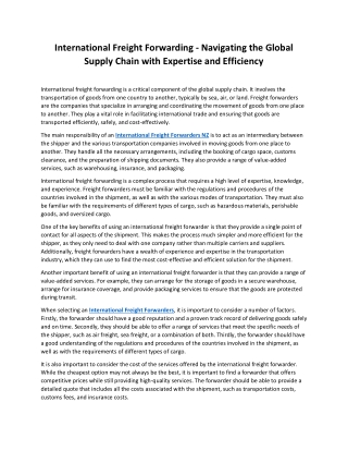 International Freight Forwarding - Navigating the Global Supply Chain with Expertise and Efficiency