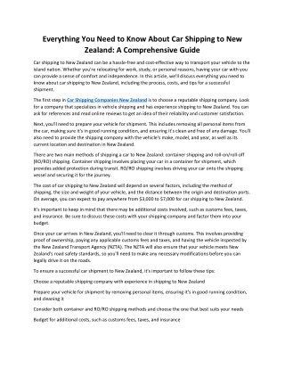 Everything You Need to Know About Car Shipping to New Zealand A Comprehensive Guide