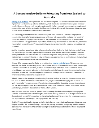 A Comprehensive Guide to Relocating from New Zealand to Australia