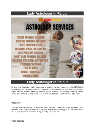 Lady Astrologer in Raipur  91-9873530830