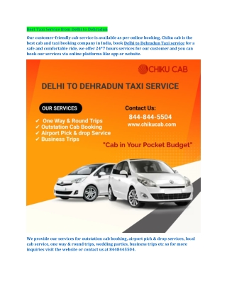 Best Taxi Service from Delhi to Dehradun