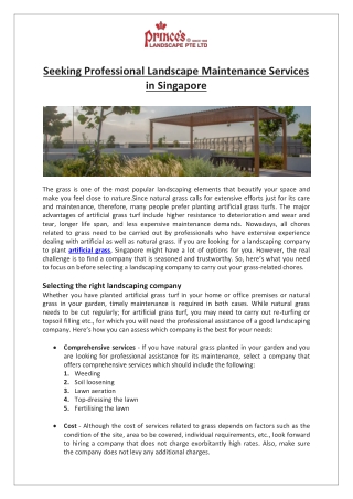 Prince’s Landscape Pte Ltd - Seeking Professional Landscape Maintenance Services in Singapore