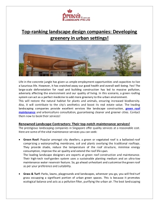 Prince’s Landscape Pte Ltd - Top-ranking landscape design companies Developing greenery in urban settings!