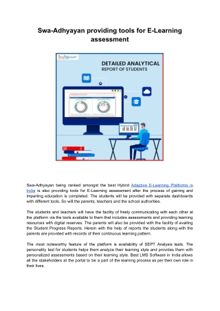 Swa-Adhyayan providing tools for E-Learning assessment