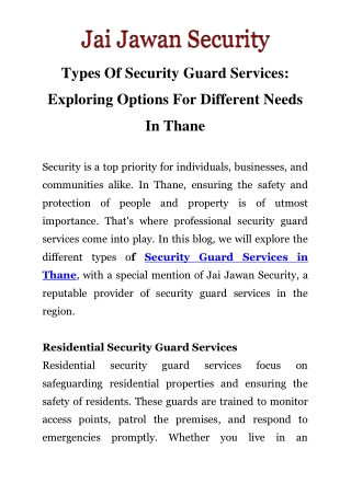 Security Guard Services in Thane Call-8530491405